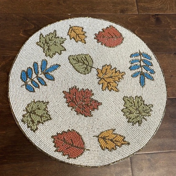 Sigrid Olsen Fall Leaves  Beaded Round 15" Charger Placemat New - Picture 2 of 3